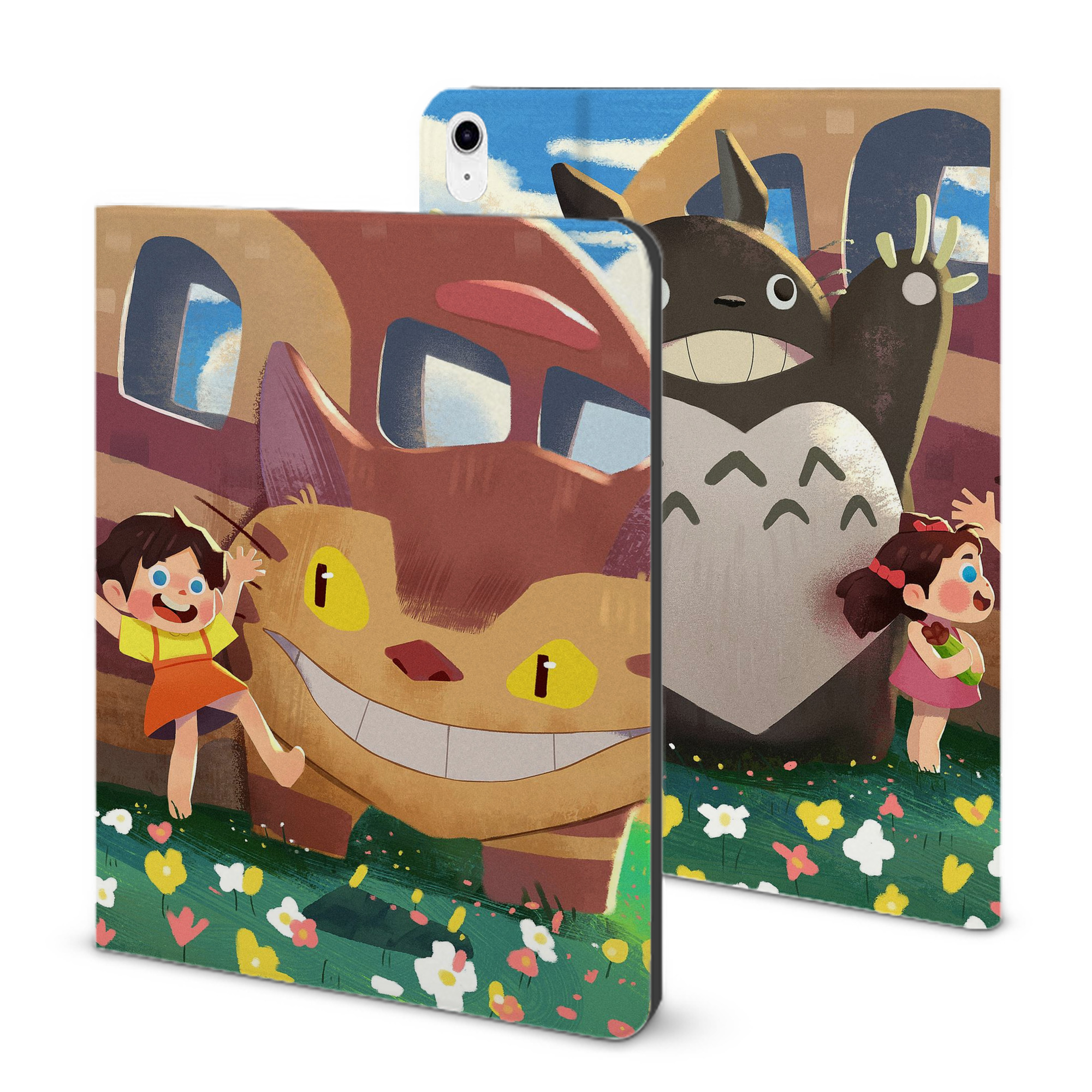 （画像用） となりのトトロ 草壁メイ 草壁サツキ My Neighbor Totoro Satsuki Kusakabe Mei Kusakabe IPad ケース ブック型 PUレザー TPU 耐衝撃 軽量 薄型 ペン収納なし 全面保護 IPad 各モデル対応